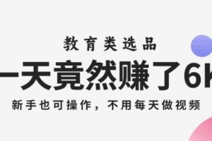 一天竟然赚了6000多，教育类选品，新手也可操作，更不用每天做短视频【揭秘】