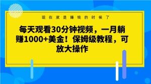 每天观看30分钟视频，一月躺赚1000+美金！保姆级教程，可放大操作【揭秘】