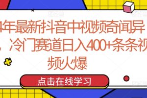 24年最新抖音中视频奇闻异事，冷门赛道日入400+条条视频火爆【揭秘】