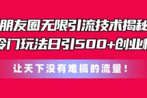 朋友圈无限引流技术，一个冷门玩法日引500+创业粉，让天下没有难搞的流量【揭秘】